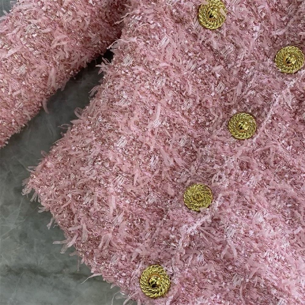 Designer-Style Pink Metallic Tweed Pink Jacket - Picture 7 of 14